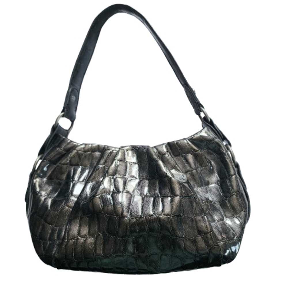 Simply Vera Vera Wang Gray Metallic Faux Croc Embossed Hobo Bag